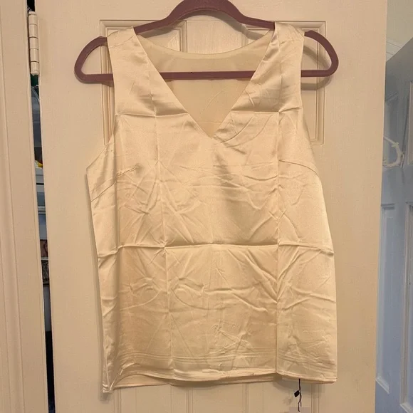 Elegant Cream Sleeveless silk Top - Picture 1 of 7